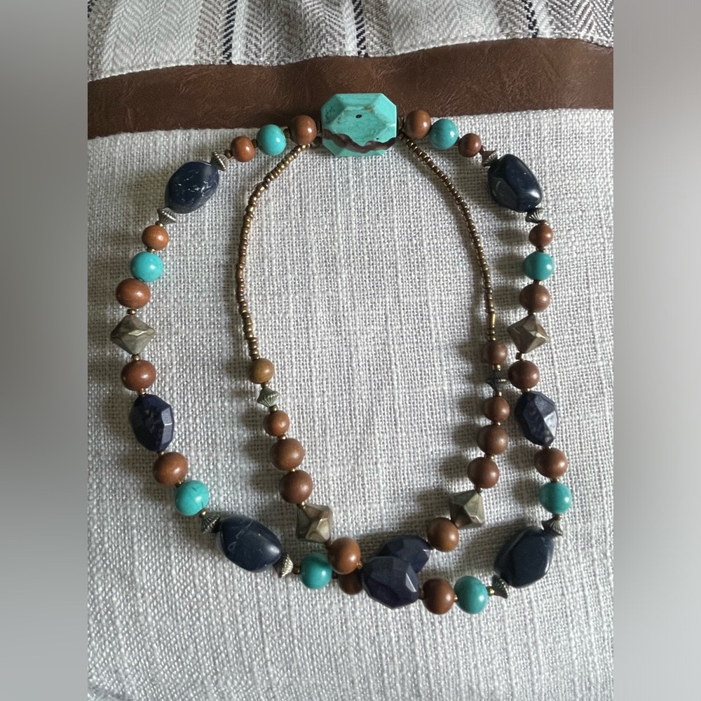 Vintage Clay Bead Necklace 30”Eclectic Ethnic Boho Necklace.